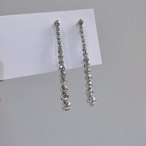 Silver Long Crystal Line Earrings For Women Chic Rhinestone Statement Chain Dangle Earrings Bridal Wedding Party Jewelry Girls in Saudi Arabia