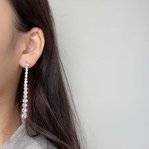 Silver Long Crystal Line Earrings For Women Chic Rhinestone Statement Chain Dangle Earrings Bridal Wedding Party Jewelry Girls in Saudi Arabia