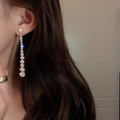 Silver Long Crystal Line Earrings For Women Chic Rhinestone Statement Chain Dangle Earrings Bridal Wedding Party Jewelry Girls in Saudi Arabia