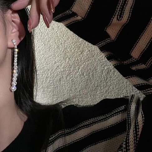Silver Long Crystal Line Earrings For Women Chic Rhinestone Statement Chain Dangle Earrings Bridal Wedding Party Jewelry Girls in Saudi Arabia