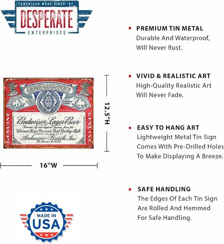 Desperate Enterprises Anheuser-Busch - Ice Cold Tin Sign - Nostalgic Vintage Metal Wall Décor - Made in USA in Saudi Arabia