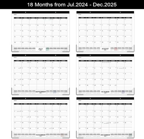 تقويم مكتب 2024-2025 - 18 تقويم مكتبي شهري 2024-2025، يوليو 2024 - ديسمبر 2025، 17 بوصة × 12 بوصة، تقويم مكتب/جدار 2 في 1، ورق سميك مع واقيات زوايا، فتحات تعليق، كتل يومية كبيرة in Kuwait