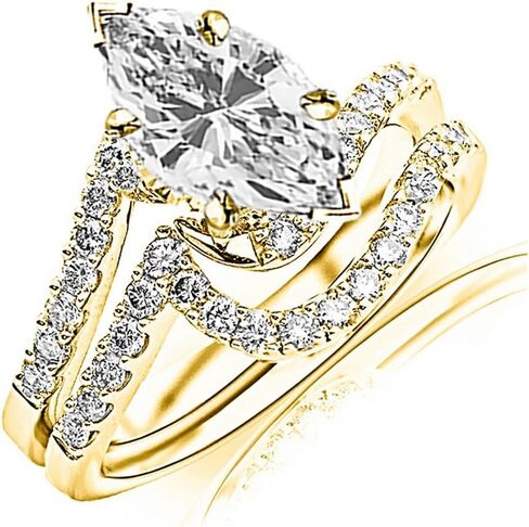 14K White Gold 1.5 Carat LAB GROWN DIAMOND Curving Pave & Prong-set Round Marquise Cut Diamond Engagement Ring and Wedding Band Set (D-E Color VS1-VS2 Clarity 0.75 Ct Center) in Saudi Arabia