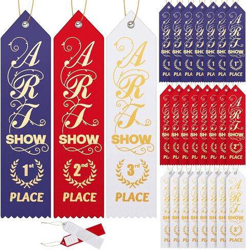 75 Pieces Art Show Award Ribbons 1st 2nd 3rd Place Ribbons Prize Ribbons with Event Card and String Set for Kids Competition Calligraphy Drawing Contests School Office Team, Red Blue White in Saudi Arabia