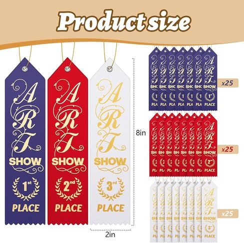 75 Pieces Art Show Award Ribbons 1st 2nd 3rd Place Ribbons Prize Ribbons with Event Card and String Set for Kids Competition Calligraphy Drawing Contests School Office Team, Red Blue White in Saudi Arabia