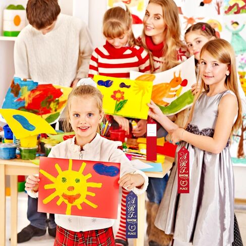 75 Pieces Art Show Award Ribbons 1st 2nd 3rd Place Ribbons Prize Ribbons with Event Card and String Set for Kids Competition Calligraphy Drawing Contests School Office Team, Red Blue White in Saudi Arabia