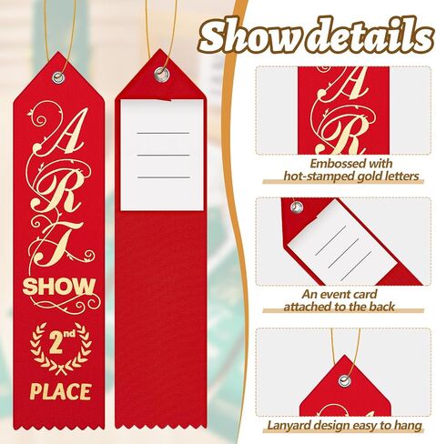 75 Pieces Art Show Award Ribbons 1st 2nd 3rd Place Ribbons Prize Ribbons with Event Card and String Set for Kids Competition Calligraphy Drawing Contests School Office Team, Red Blue White in Saudi Arabia