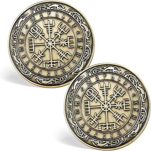 Viking Vegvisir Coin | Viking Compass Coin | Nordic Travelers Protective Talisman | Viking Gifts for Men Women in Saudi Arabia