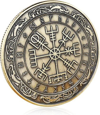 Viking Vegvisir Coin | Viking Compass Coin | Nordic Travelers Protective Talisman | Viking Gifts for Men Women in Saudi Arabia