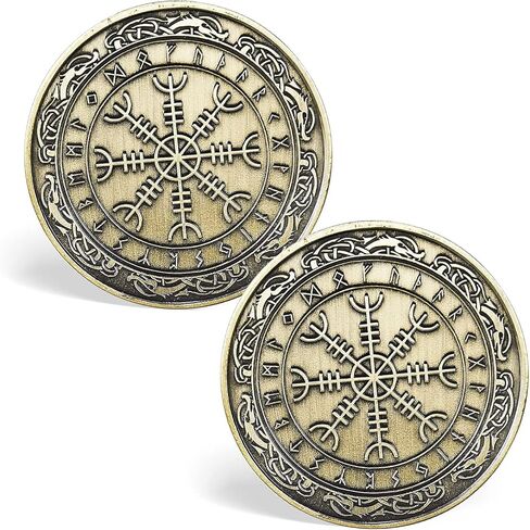 Viking Vegvisir Coin | Viking Compass Coin | Nordic Travelers Protective Talisman | Viking Gifts for Men Women in Kuwait