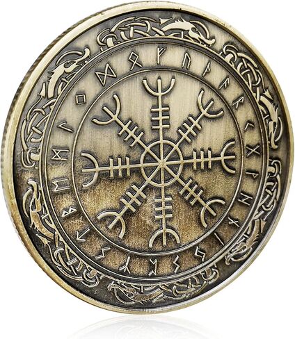 Viking Vegvisir Coin | Viking Compass Coin | Nordic Travelers Protective Talisman | Viking Gifts for Men Women in Kuwait