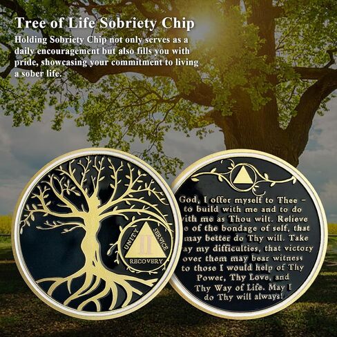 1 Year Tree of Life Sobriety Chip, AA Chips and Medallions - Sobriety Recovery Coin Sober Token | Sobriety Gifts for Celebrating Alcoholics Anonymous Recovery in Saudi Arabia