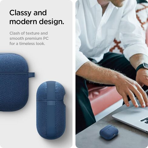Spigen Urban Fit مصممة لحافظة Airpods الجيل الثالث مع سلسلة مفاتيح، حافظة Airpods 3 من القماش الفاخر (2021) - أزرق داكن in Kuwait