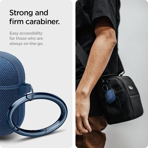 Spigen Urban Fit مصممة لحافظة Airpods الجيل الثالث مع سلسلة مفاتيح، حافظة Airpods 3 من القماش الفاخر (2021) - أزرق داكن in Kuwait