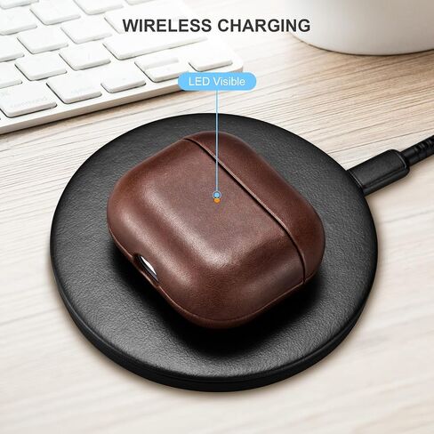 Leather for AirPods 3 Case 2021, Genuine Leather for Airpods 3 Wireless Charging Case (Front LED Visible) Protective Skin for Men Women in Saudi Arabia