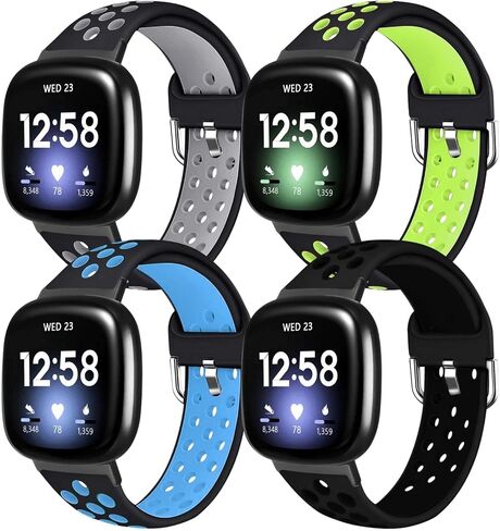Compatible with Fitbit Sense Bands/Fitbit Versa 3 Bands for Men Women, Soft Silicone Sport Breathable Replacement Compatible for Fitbit Versa 3 Bands/Fitbit Sense for Women Men, 4 Pack-Large in Saudi Arabia