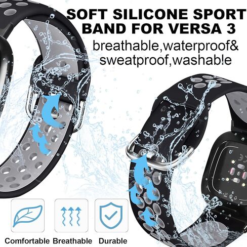 Compatible with Fitbit Sense Bands/Fitbit Versa 3 Bands for Men Women, Soft Silicone Sport Breathable Replacement Compatible for Fitbit Versa 3 Bands/Fitbit Sense for Women Men, 4 Pack-Large in Saudi Arabia