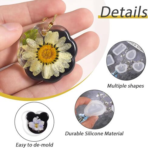 16PCS Jewelry Casting Molds Silicone Resin Molds for DIY Pendant Set Necklace Keychain Molds with Hanging Hole Jewelry Making DIY Craft Tools for DIY Craft Jewelry Making in Saudi Arabia