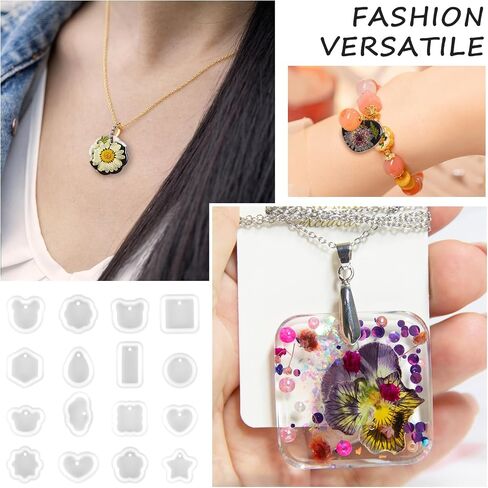 16PCS Jewelry Casting Molds Silicone Resin Molds for DIY Pendant Set Necklace Keychain Molds with Hanging Hole Jewelry Making DIY Craft Tools for DIY Craft Jewelry Making in Saudi Arabia