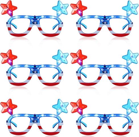 6 Pairs Independence Day Flashing Light up Glasses American Flag Sunglasses Frame with LED 4th of July Sunglasses Patriotic USA Sunglasses for Women Men in Saudi Arabia