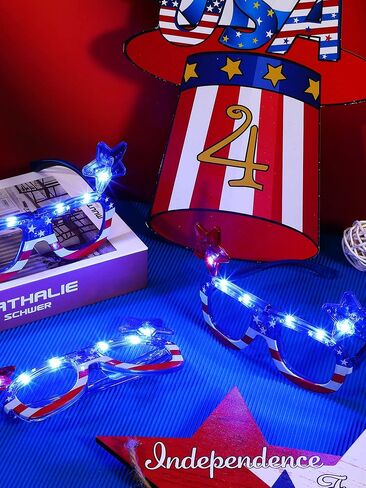 6 Pairs Independence Day Flashing Light up Glasses American Flag Sunglasses Frame with LED 4th of July Sunglasses Patriotic USA Sunglasses for Women Men in Saudi Arabia