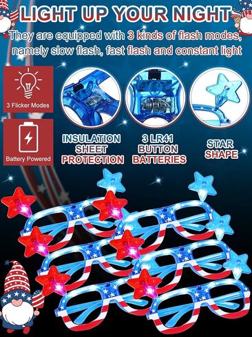 6 Pairs Independence Day Flashing Light up Glasses American Flag Sunglasses Frame with LED 4th of July Sunglasses Patriotic USA Sunglasses for Women Men in Saudi Arabia