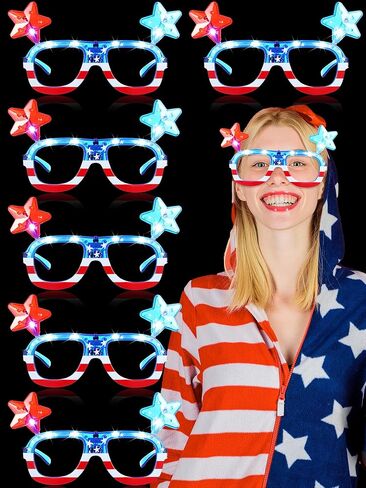 6 Pairs Independence Day Flashing Light up Glasses American Flag Sunglasses Frame with LED 4th of July Sunglasses Patriotic USA Sunglasses for Women Men in Saudi Arabia