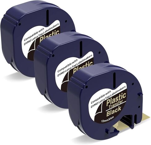 3 × شريط لاصق ذهبي على أسود لصانع الملصقات DYMO يعيد تعبئة البلاستيك المتوافق مع صانعي الملصقات Dymo Letratag يعيد تعبئة Letra Tag LT100T LT100H QX50 in Kuwait