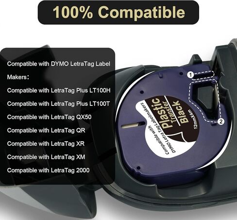 3 × شريط لاصق ذهبي على أسود لصانع الملصقات DYMO يعيد تعبئة البلاستيك المتوافق مع صانعي الملصقات Dymo Letratag يعيد تعبئة Letra Tag LT100T LT100H QX50 in Kuwait