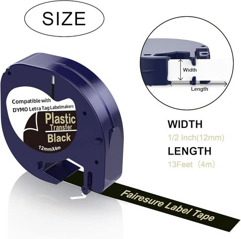 3 × شريط لاصق ذهبي على أسود لصانع الملصقات DYMO يعيد تعبئة البلاستيك المتوافق مع صانعي الملصقات Dymo Letratag يعيد تعبئة Letra Tag LT100T LT100H QX50 in Kuwait