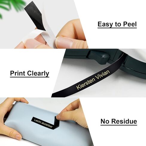 3 × شريط لاصق ذهبي على أسود لصانع الملصقات DYMO يعيد تعبئة البلاستيك المتوافق مع صانعي الملصقات Dymo Letratag يعيد تعبئة Letra Tag LT100T LT100H QX50 in Kuwait