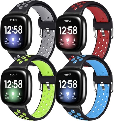 Compatible with Fitbit Sense Bands/Fitbit Versa 3 Bands for Men Women, Soft Silicone Sport Breathable Replacement Compatible for Fitbit Versa 3 Bands/Fitbit Sense for Women Men, 4 Pack-Large in Saudi Arabia