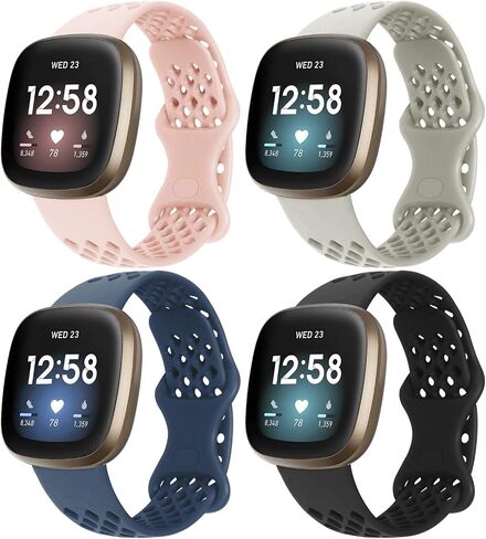 Compatible with Fitbit Sense Bands/Fitbit Versa 3 Bands for Men Women, Soft Silicone Sport Breathable Replacement Compatible for Fitbit Versa 3 Bands/Fitbit Sense for Women Men, 4 Pack-Large in Saudi Arabia