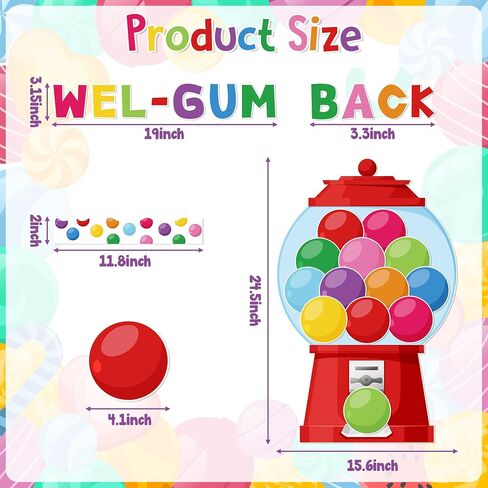 WATINC 105Pcs Back to School Gumball Machine WEL-Gum Cutouts Colorful Bubble Gumballs Bulletin Board Decoration Set, Classroom Welcome Candy Theme Chalkboard Wall Party Supply for Elementary School in Saudi Arabia