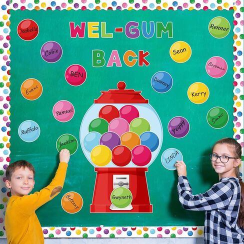 WATINC 105Pcs Back to School Gumball Machine WEL-Gum Cutouts Colorful Bubble Gumballs Bulletin Board Decoration Set, Classroom Welcome Candy Theme Chalkboard Wall Party Supply for Elementary School in Saudi Arabia