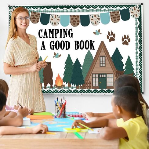 Camping Bulletin Board Classroom Decorations Set Forest Bulletin Boards Camp Theme Woodland Animals Bear Paper Cutouts for Camping Day Classroom School Wall Woodland Party Camping Party Decor Supplies in Saudi Arabia