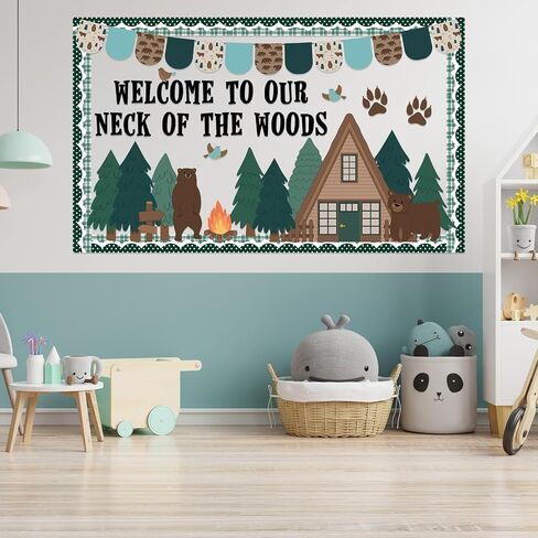 Camping Bulletin Board Classroom Decorations Set Forest Bulletin Boards Camp Theme Woodland Animals Bear Paper Cutouts for Camping Day Classroom School Wall Woodland Party Camping Party Decor Supplies in Saudi Arabia