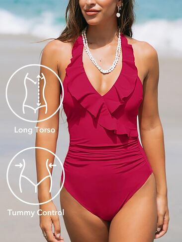 CUPSHE Women's One Piece Swimsuit Tummy Comtrol Long Torso Bathing Suit Ruffled Ruched in Saudi Arabia