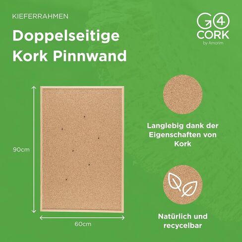Go4Cork Framed Cork Bulletin Board - 35.4"x 23.6" | Premium Double-Sided Pine Frame Eco Cork Memoboard | Office, Home & Classroom Organization Decor | Pushpins & Set Up Accessories Included in Saudi Arabia