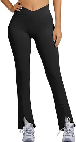 ABOCIW Crossover Flare Leggings for Women V Back Scrunch Butt Lifting Wide Leg Bootcut High Waist Gym Workout Yoga Pants in Saudi Arabia