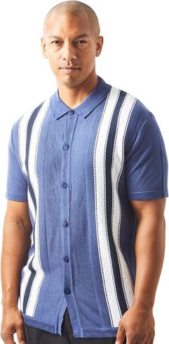 Men’s Short Sleeve Knit Sports Shirt - Modern Polo Vintage Classics: Solid Geometric Jacquard with Color Tipping in Kuwait