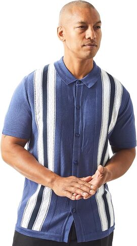 Men’s Short Sleeve Knit Sports Shirt - Modern Polo Vintage Classics: Solid Geometric Jacquard with Color Tipping in Kuwait