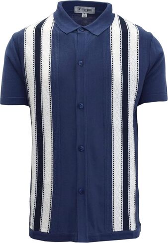 Men’s Short Sleeve Knit Sports Shirt - Modern Polo Vintage Classics: Solid Geometric Jacquard with Color Tipping in Kuwait