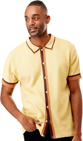 Men’s Short Sleeve Knit Sports Shirt - Modern Polo Vintage Classics: Solid Geometric Jacquard with Color Tipping in Kuwait