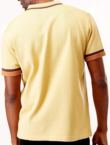 Men’s Short Sleeve Knit Sports Shirt - Modern Polo Vintage Classics: Solid Geometric Jacquard with Color Tipping in Kuwait