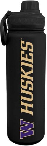 Campus Colors NCAA Stainless Steel Water Bottle - Twist on cap - 24 oz - Carry Clip - Keeps Your Drinks Hot or Cold for Hours (Washington Huskies - Black) in Saudi Arabia