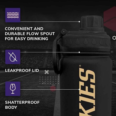 Campus Colors NCAA Stainless Steel Water Bottle - Twist on cap - 24 oz - Carry Clip - Keeps Your Drinks Hot or Cold for Hours (Washington Huskies - Black) in Saudi Arabia