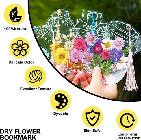 64 Pcs Transparent Bookmark Flower Seal Set, Large Size Dried Flower Bookmarks Making Kit, Clear DIY Bookmark with Pressed Flowers, Clear Jar Stickers, Tweezer in Saudi Arabia