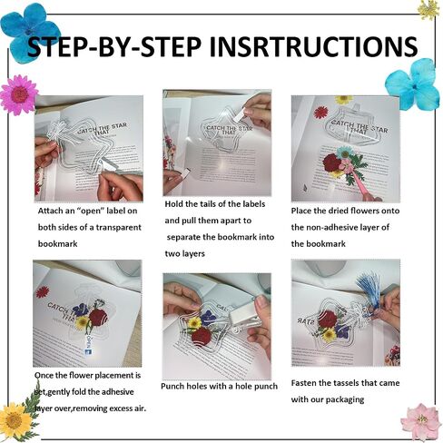 64 Pcs Transparent Bookmark Flower Seal Set, Large Size Dried Flower Bookmarks Making Kit, Clear DIY Bookmark with Pressed Flowers, Clear Jar Stickers, Tweezer in Saudi Arabia