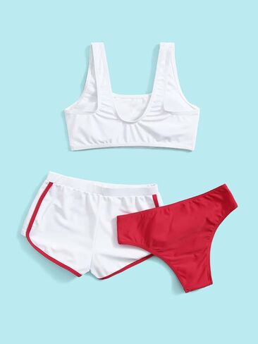 OYOANGLE Girl's 3 Piece Letter Printed Scoop Neck High Waist Sports Bikini Set Swimsuit with Shorts Cover Up in Saudi Arabia
